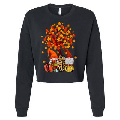 Autumn Leaves Gnomes Fall Season Pumpkin Cropped Pullover Crew