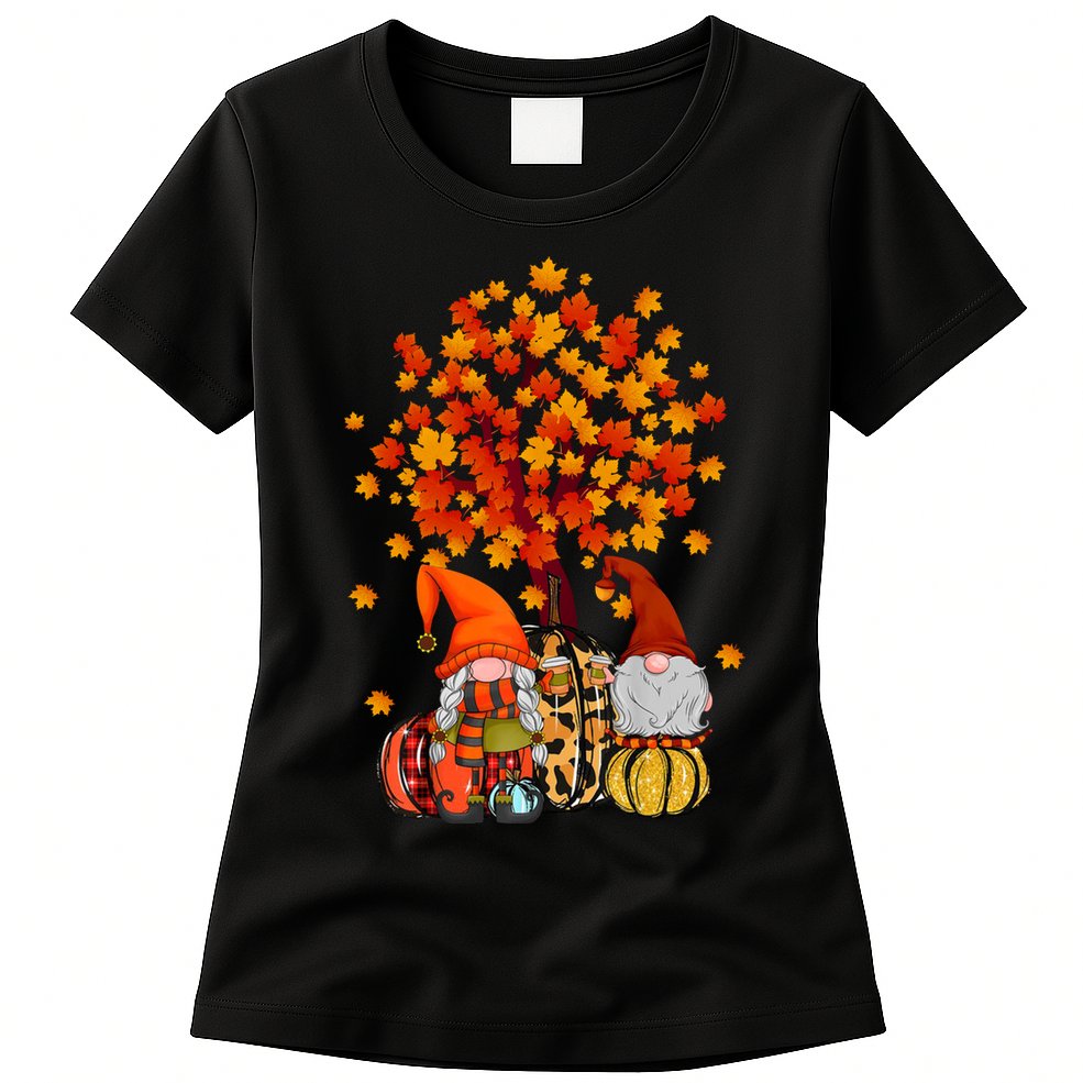 Autumn Leaves Gnomes Fall Season Pumpkin Womens T-Shirt
