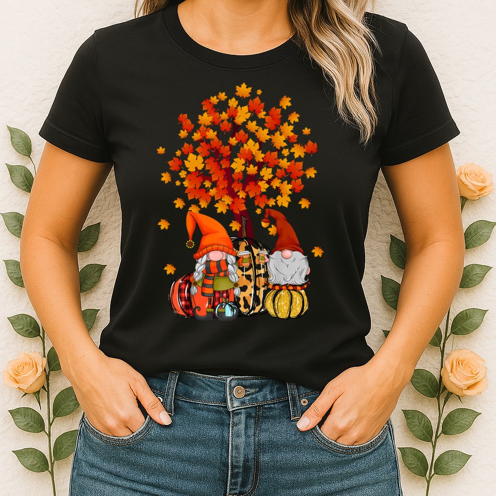 Autumn Leaves Gnomes Fall Season Pumpkin Womens T-Shirt