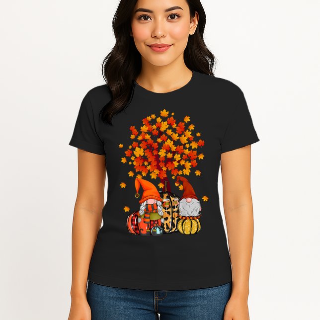 Autumn Leaves Gnomes Fall Season Pumpkin Womens T-Shirt