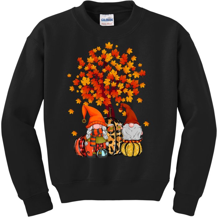 Autumn Leaves Gnomes Fall Season Pumpkin Kids Sweatshirt