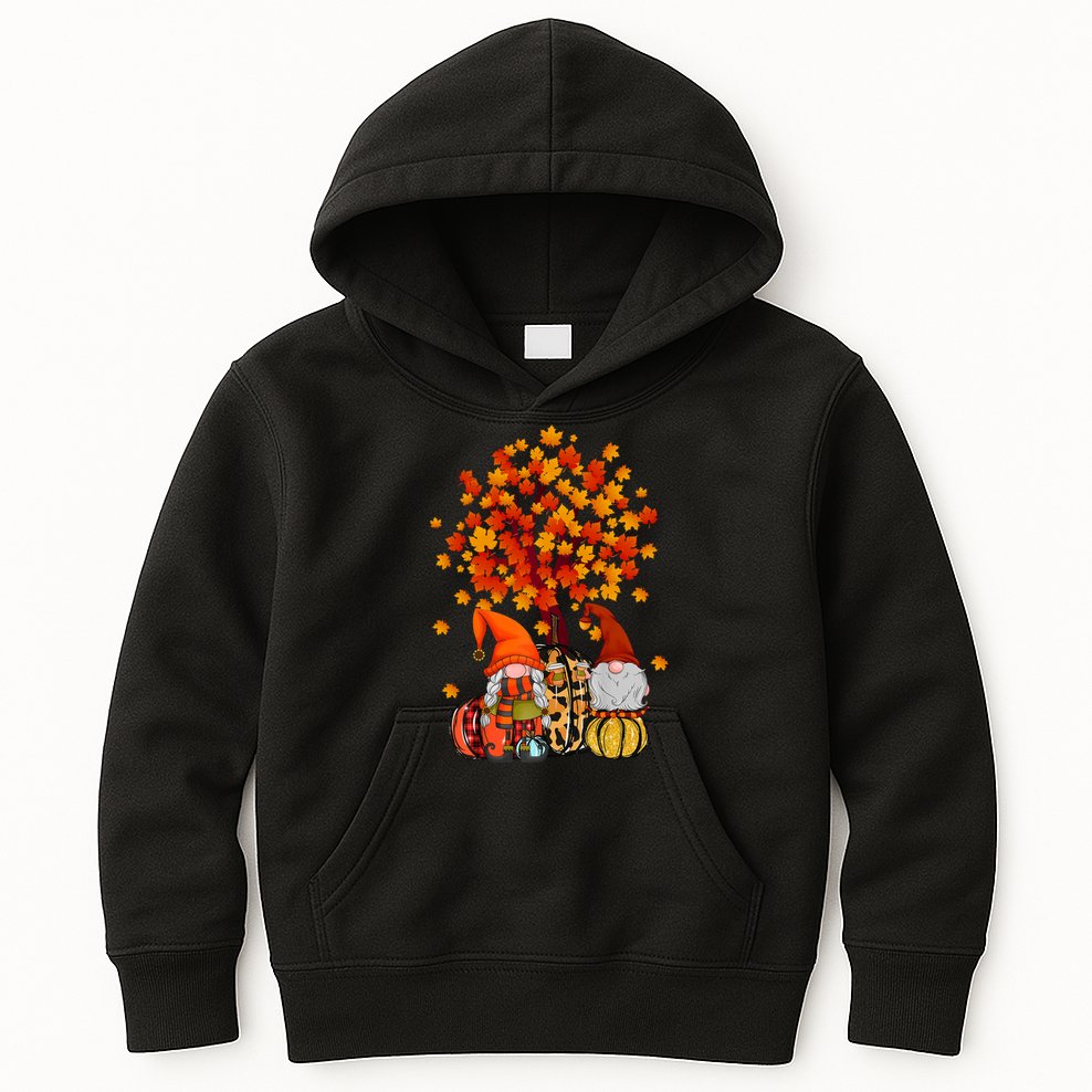 Autumn Leaves Gnomes Fall Season Pumpkin Kids Hoodie