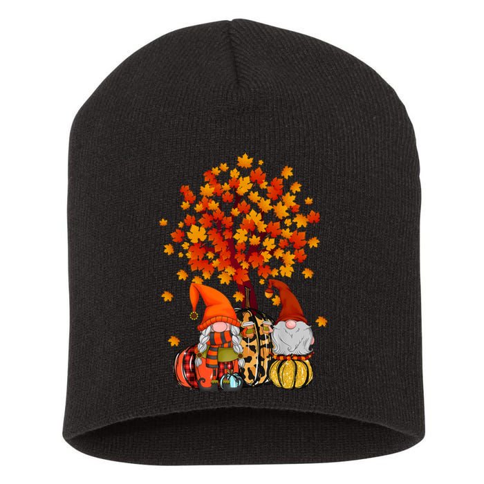 Autumn Leaves Gnomes Fall Season Pumpkin Short Acrylic Beanie