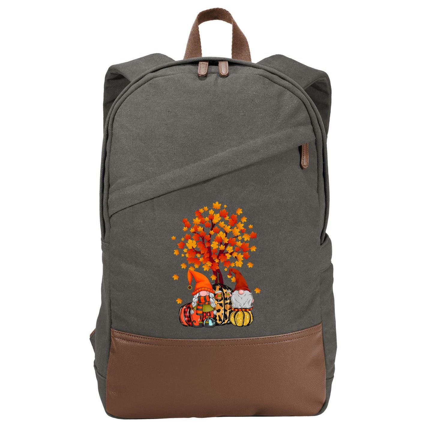 Autumn Leaves Gnomes Fall Season Pumpkin Cotton Canvas Backpack