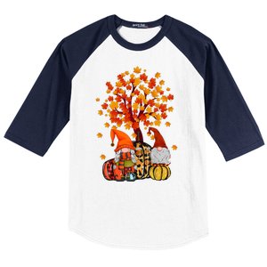 Autumn Leaves Gnomes Fall Season Pumpkin Baseball Sleeve Shirt