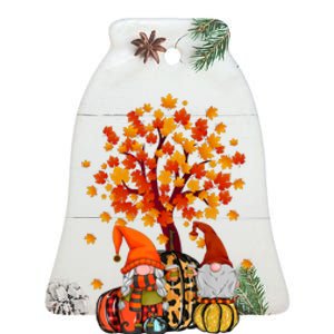 Autumn Leaves Gnomes Fall Season Pumpkin Ceramic Bell Ornament