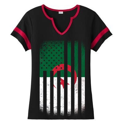 Algeria United States of America USA Flag Ladies Halftime Notch Neck Tee