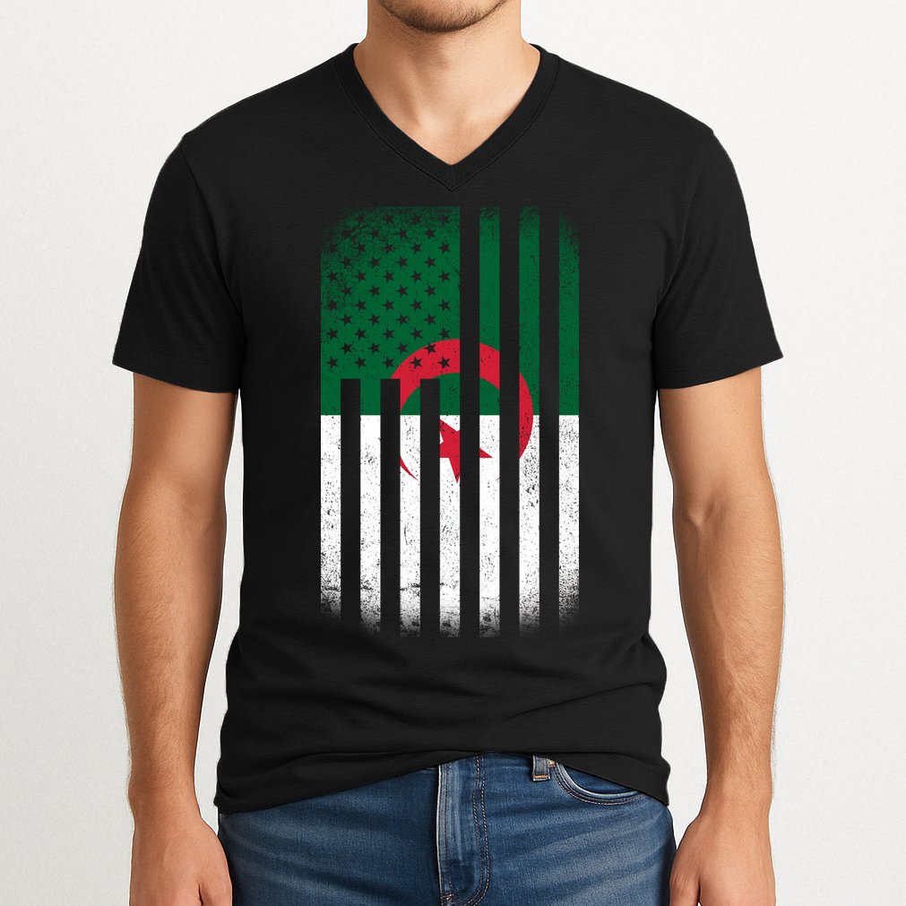 Algeria United States of America USA Flag V-Neck T-Shirt