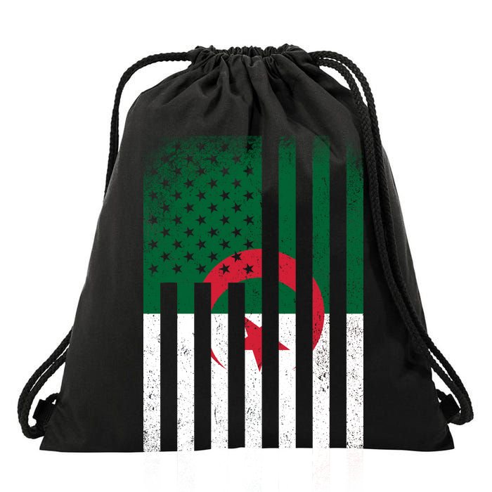 Algeria United States of America USA Flag Drawstring Bag