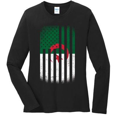 Algeria United States of America USA Flag Ladies Long Sleeve Shirt