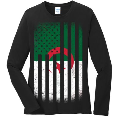 Algeria United States of America USA Flag Ladies Long Sleeve Shirt