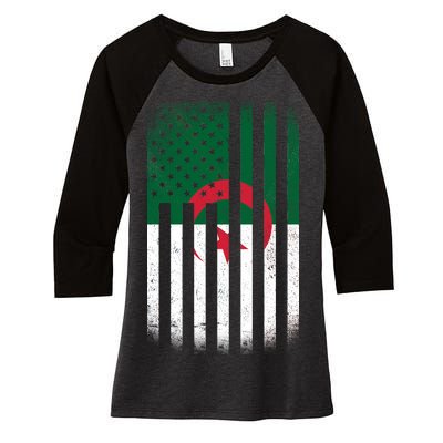 Algeria United States of America USA Flag Women's Tri-Blend 3/4-Sleeve Raglan Shirt