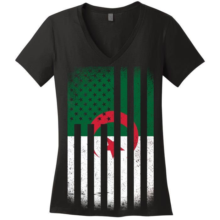 Algeria United States of America USA Flag Women's V-Neck T-Shirt