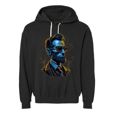 Abraham Lincoln Hip Graffiti Style Garment-Dyed Fleece Hoodie