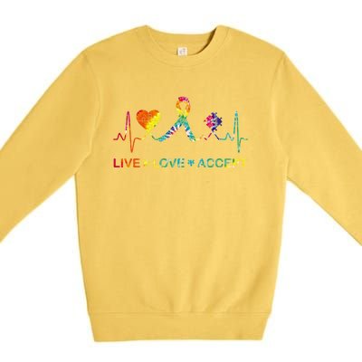 Autism Love Heart Puzzle Piece Autism Heartbeat Meaningful Gift Premium Crewneck Sweatshirt