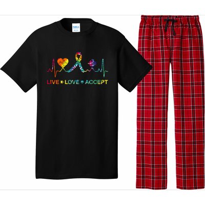 Autism Love Heart Puzzle Piece Autism Heartbeat Meaningful Gift Pajama Set