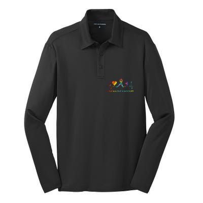 Autism Love Heart Puzzle Piece Autism Heartbeat Meaningful Gift Silk Touch Performance Long Sleeve Polo