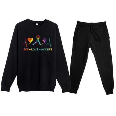 Autism Love Heart Puzzle Piece Autism Heartbeat Meaningful Gift Premium Crewneck Sweatsuit Set