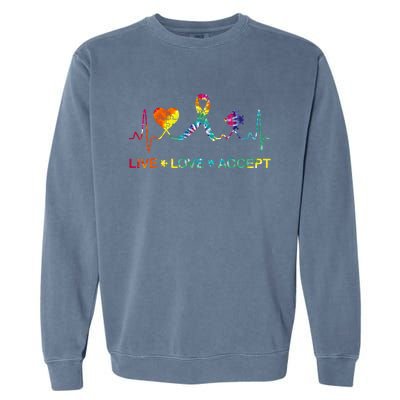 Autism Love Heart Puzzle Piece Autism Heartbeat Meaningful Gift Garment-Dyed Sweatshirt