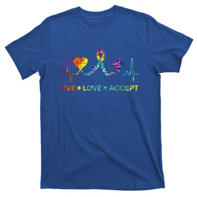 Autism Love Heart Puzzle Piece Autism Heartbeat Meaningful Gift T-Shirt