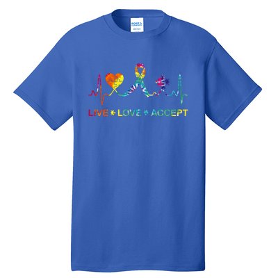 Autism Love Heart Puzzle Piece Autism Heartbeat Meaningful Gift Tall T-Shirt