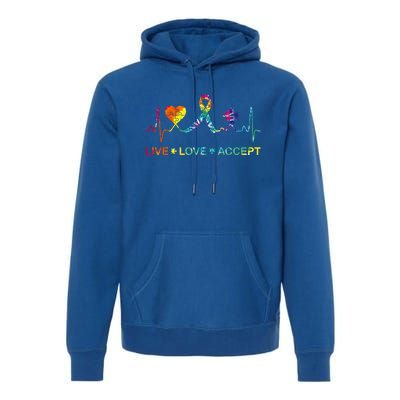 Autism Love Heart Puzzle Piece Autism Heartbeat Meaningful Gift Premium Hoodie