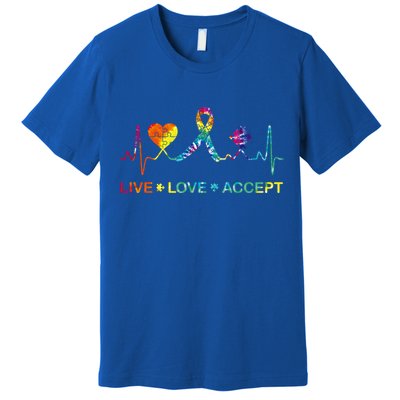 Autism Love Heart Puzzle Piece Autism Heartbeat Meaningful Gift Premium T-Shirt