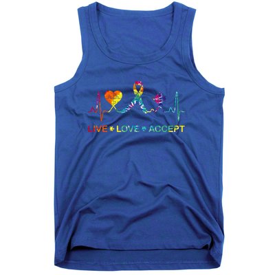 Autism Love Heart Puzzle Piece Autism Heartbeat Meaningful Gift Tank Top