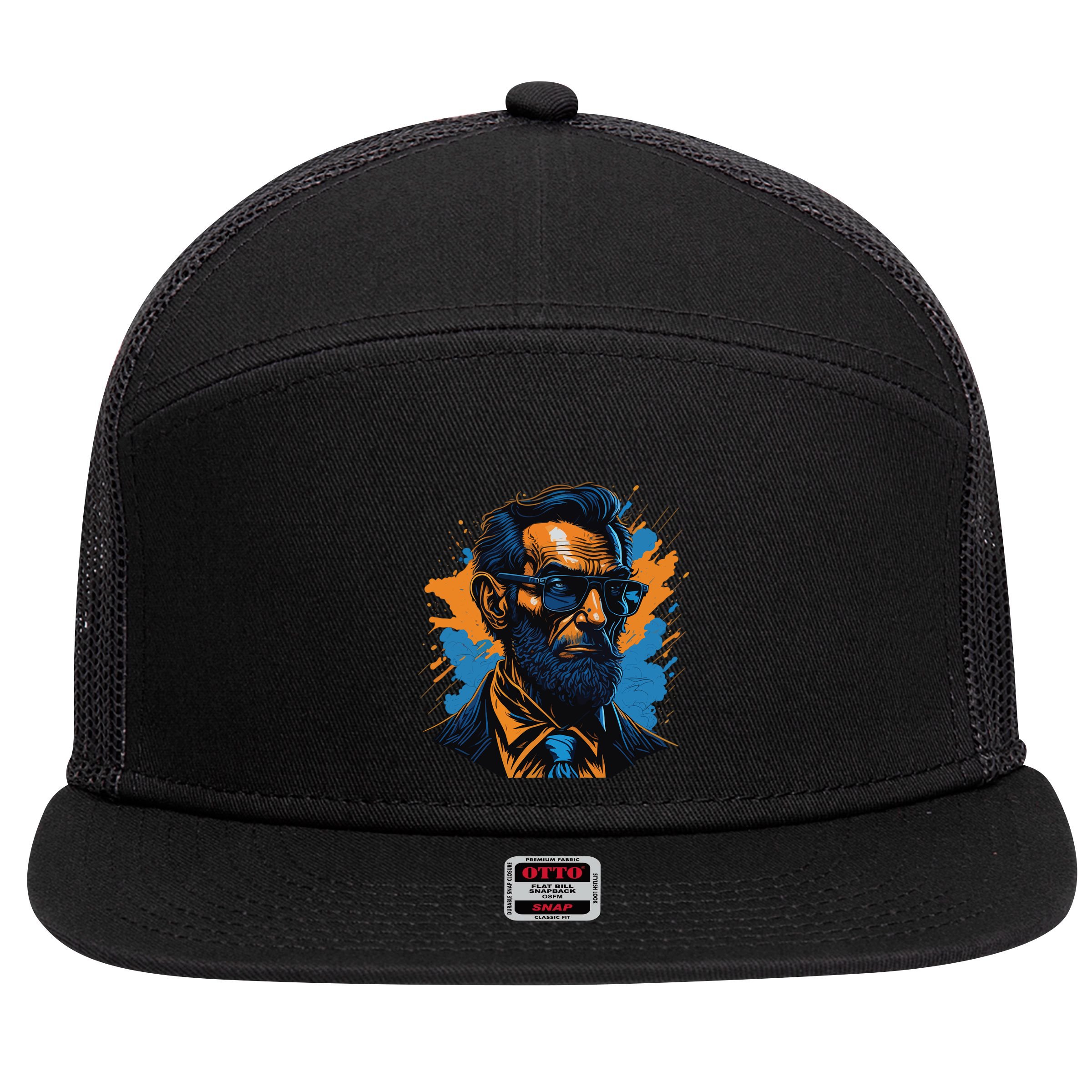 Abraham Lincoln Hipster 7 Panel Mesh Trucker Snapback Hat