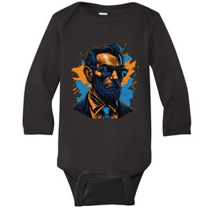 Abraham Lincoln Hipster Baby Long Sleeve Bodysuit