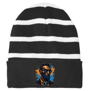 Abraham Lincoln Hipster Striped Beanie with Solid Band