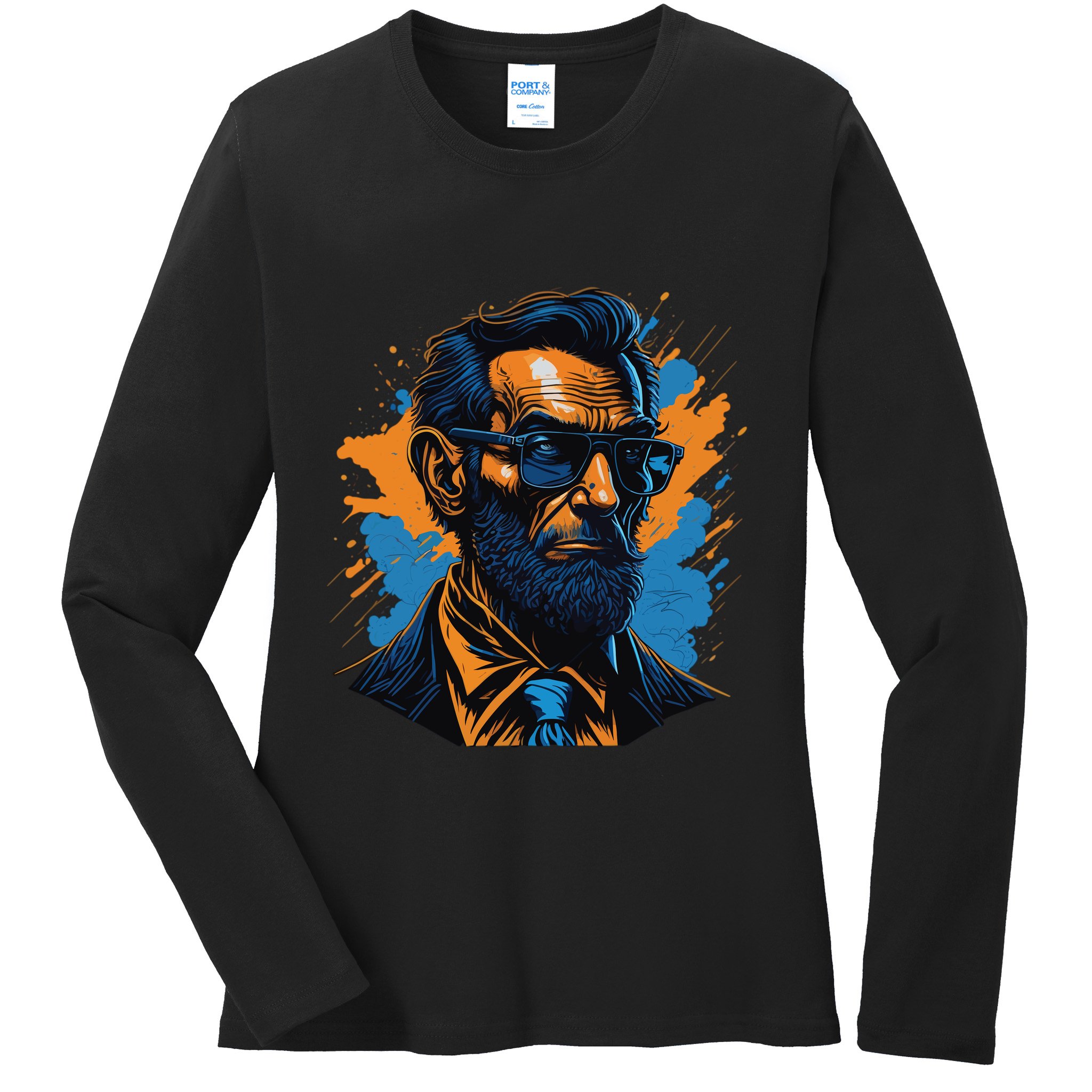 Abraham Lincoln Hipster Ladies Long Sleeve Shirt