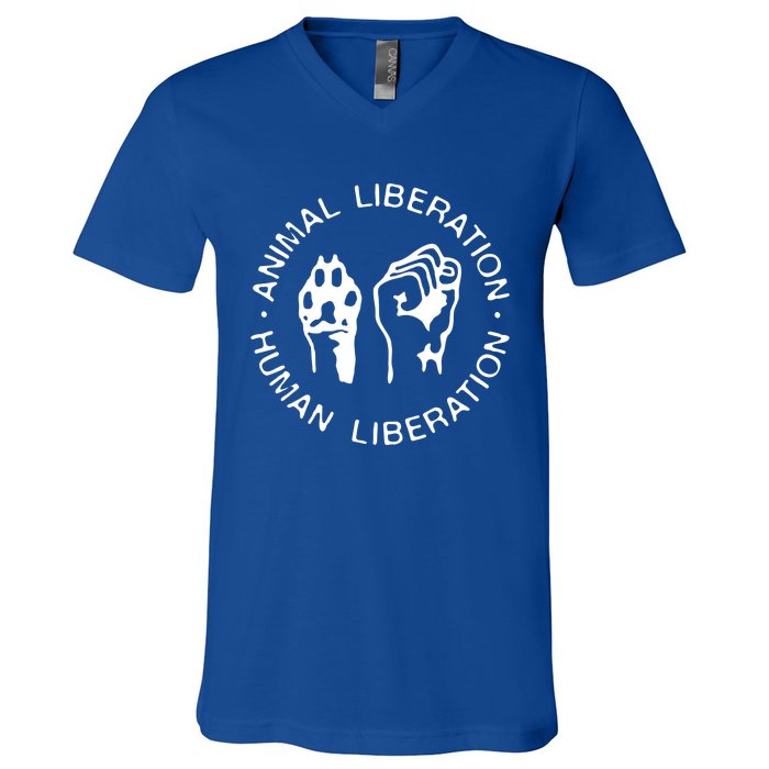 Animal Liberation Hu Liberation Vegan Activist Funny Gift V-Neck T-Shirt