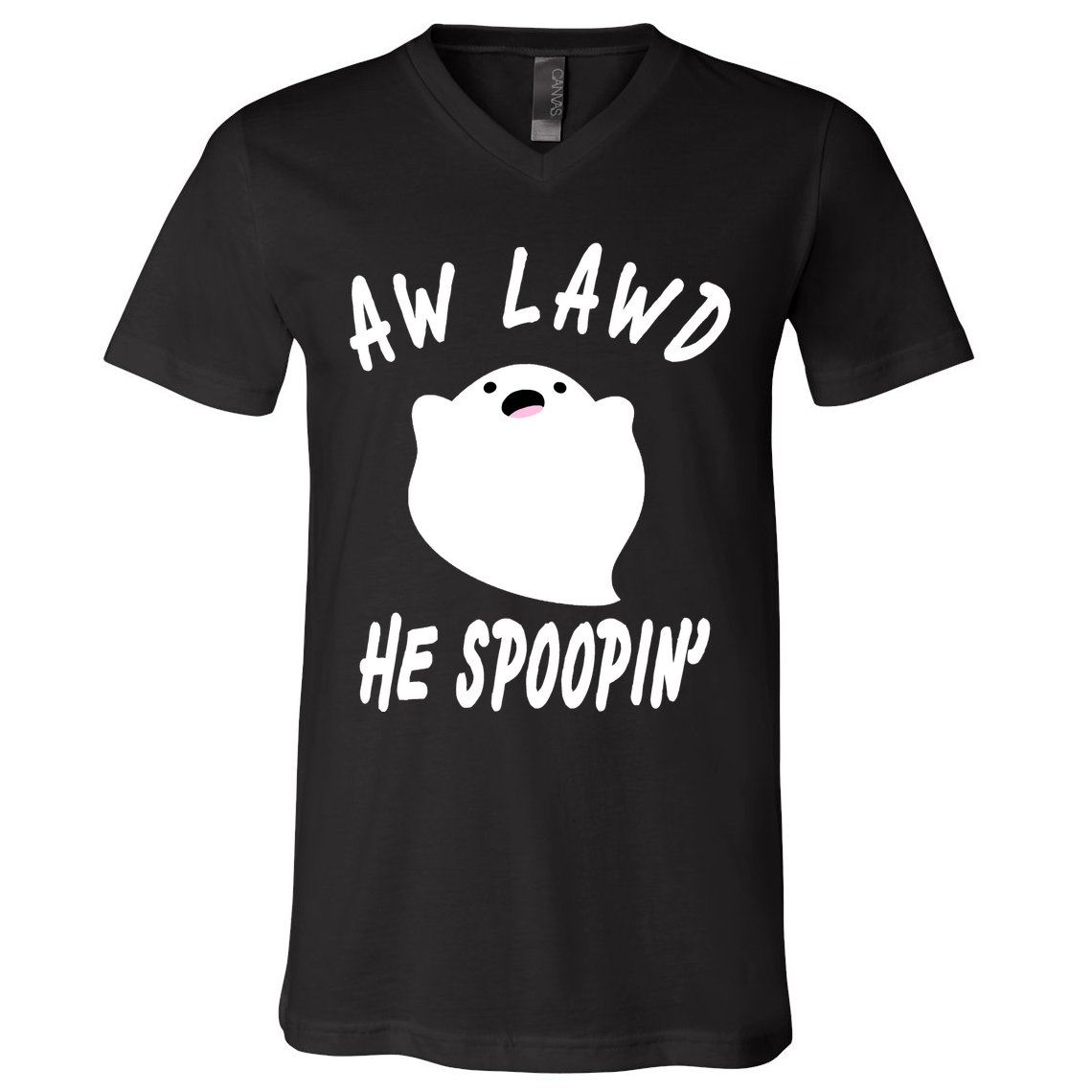 Aw Lawd He Spoopin' Concerned Ghost Design V-Neck T-Shirt
