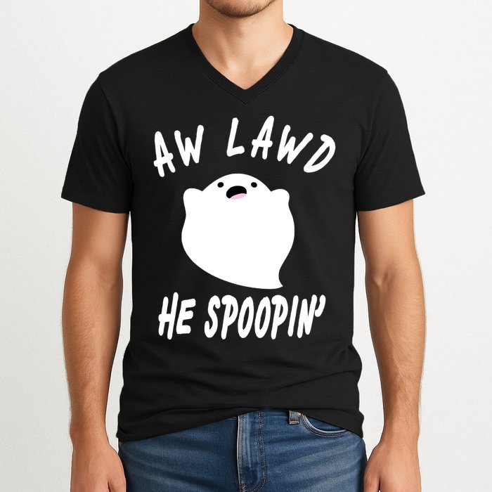 Aw Lawd He Spoopin' Concerned Ghost Design V-Neck T-Shirt