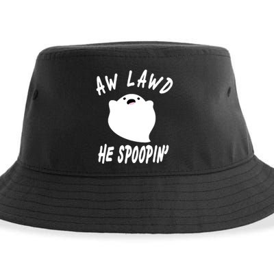 Aw Lawd He Spoopin' Concerned Ghost Design Sustainable Bucket Hat