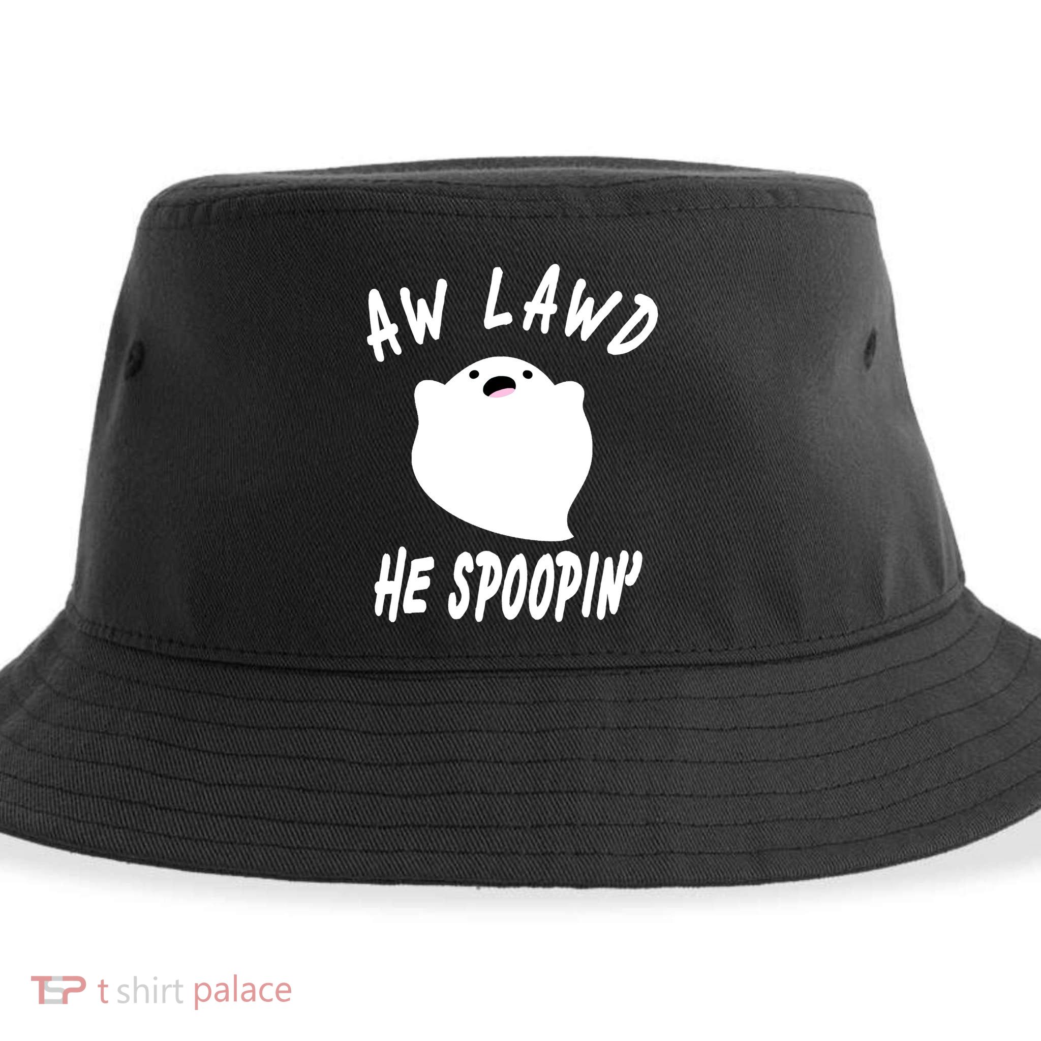 Aw Lawd He Spoopin' Concerned Ghost Design Sustainable Bucket Hat
