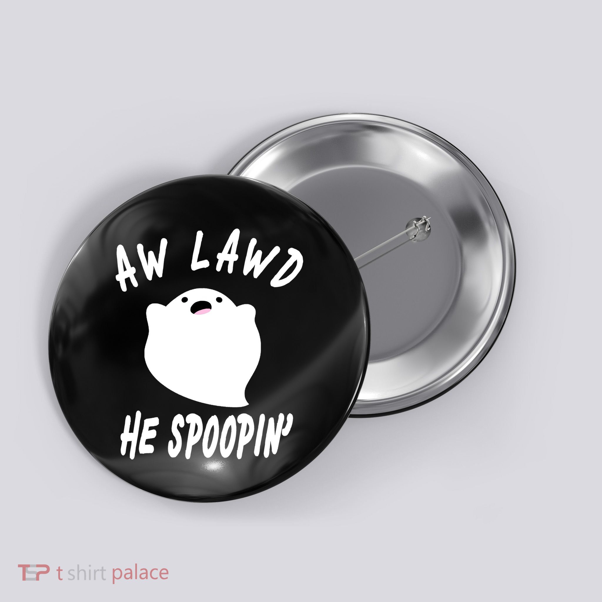 Aw Lawd He Spoopin' Concerned Ghost Design Button