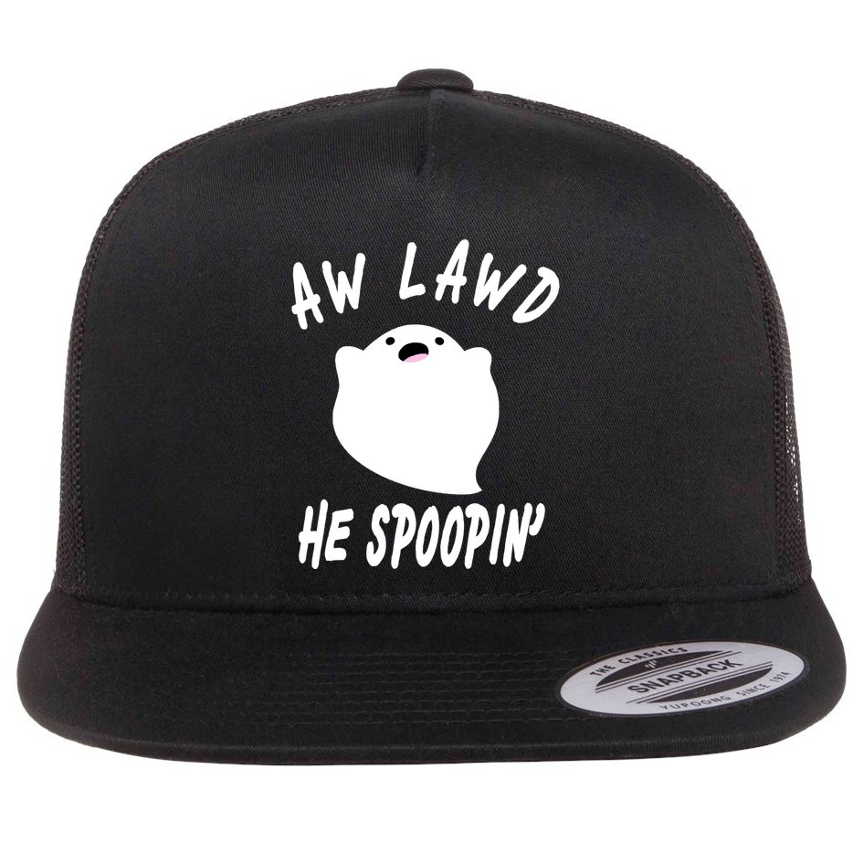 Aw Lawd He Spoopin' Concerned Ghost Design Flat Bill Trucker Hat