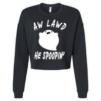 Aw Lawd He Spoopin' Concerned Ghost Design Cropped Pullover Crew