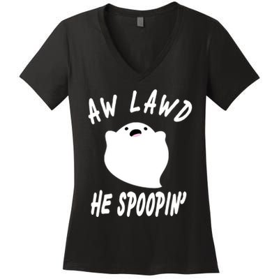 Aw Lawd He Spoopin' Concerned Ghost Design Women's V-Neck T-Shirt