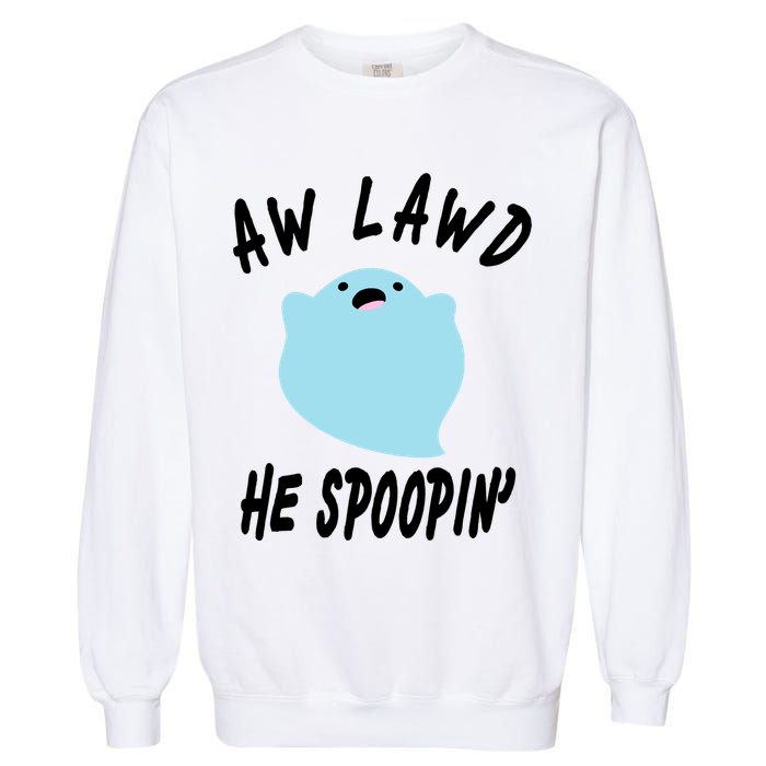 Aw Lawd He Spoopin' Concerned Ghost Design Garment-Dyed Sweatshirt