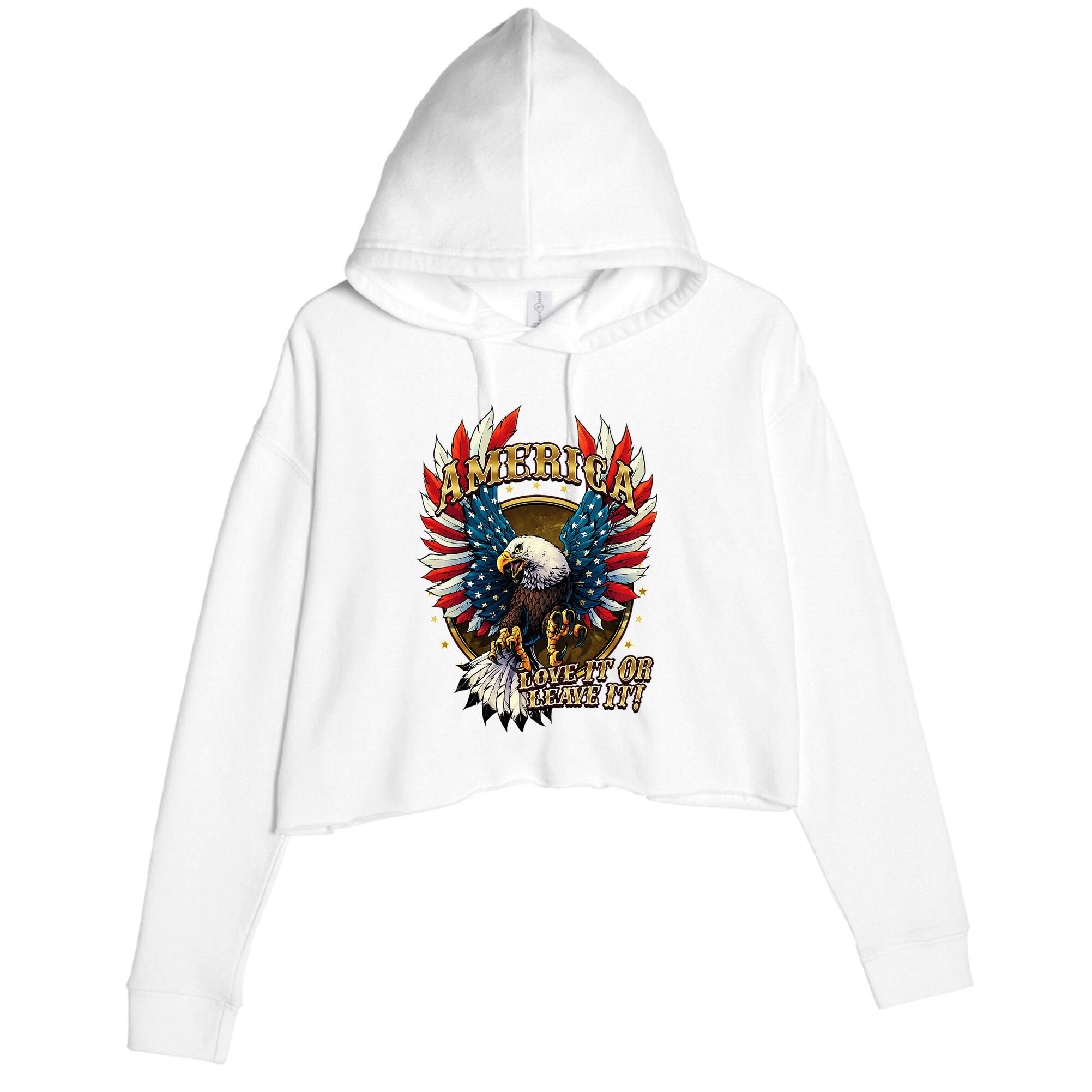 America Love It Or Leave It Patriotic Eagle Crop Fleece Hoodie