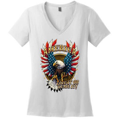 America Love It Or Leave It Patriotic Eagle Women's V-Neck T-Shirt