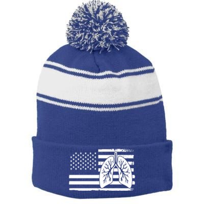 America Lung I Lung Therapy Fight Against Cancer Great Gift Stripe Pom Pom Beanie