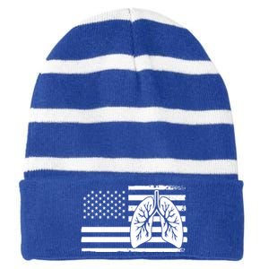 America Lung I Lung Therapy Fight Against Cancer Great Gift Striped Beanie with Solid Band