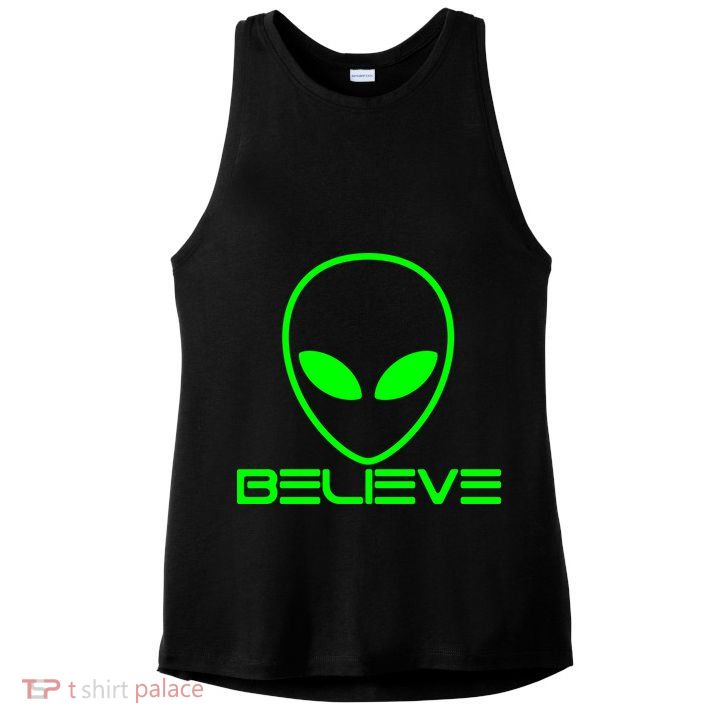 Alien Believe Funny Science Ladies PosiCharge Tri-Blend Wicking Tank