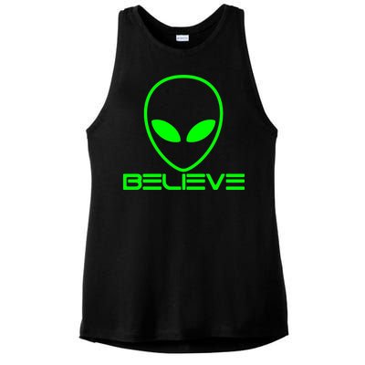 Alien Believe Funny Science Ladies PosiCharge Tri-Blend Wicking Tank