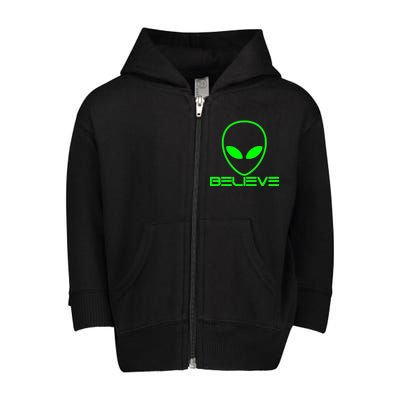 Alien Believe Funny Science Toddler Zip Fleece Hoodie