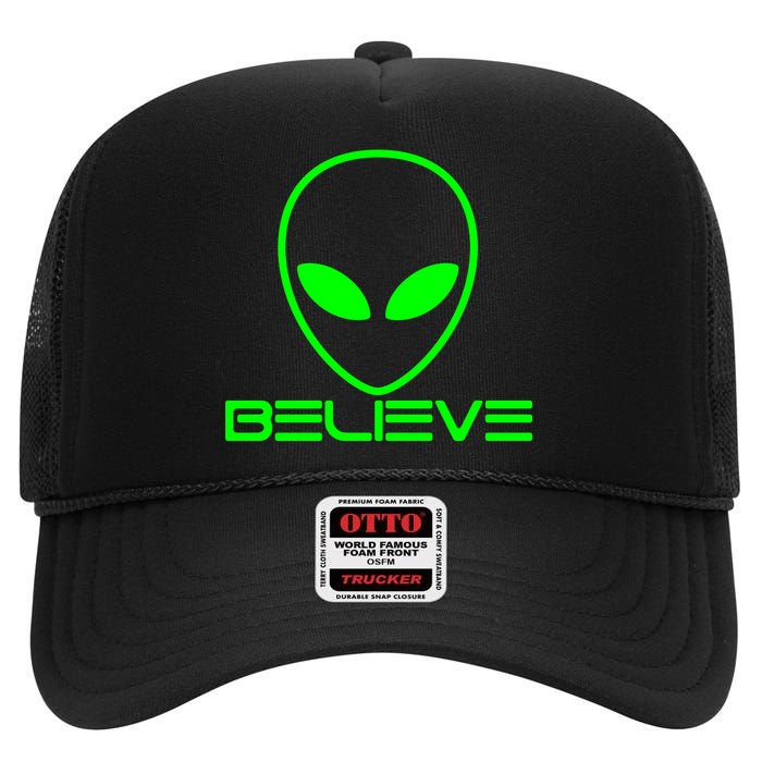 Alien Believe Funny Science High Crown Mesh Back Trucker Hat